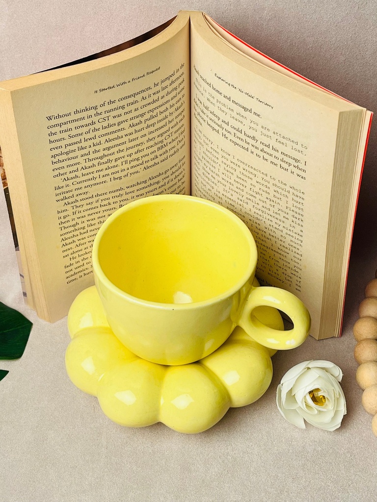 [7529544908888] Yellow Bubble Cup & Saucer Set
