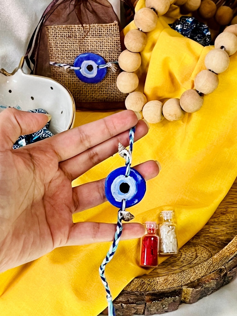 [8065794801752] Handmade Clay Evil Eye Rakhi