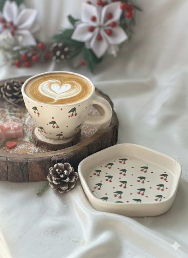 [8552837742680] Embossed Cherries Cup and Saucer