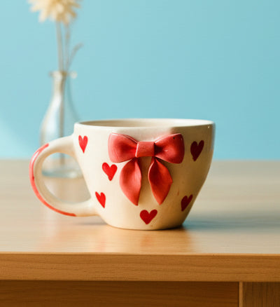 Hearts and a Bow Ceramic Mug – Perfect Gift for Her