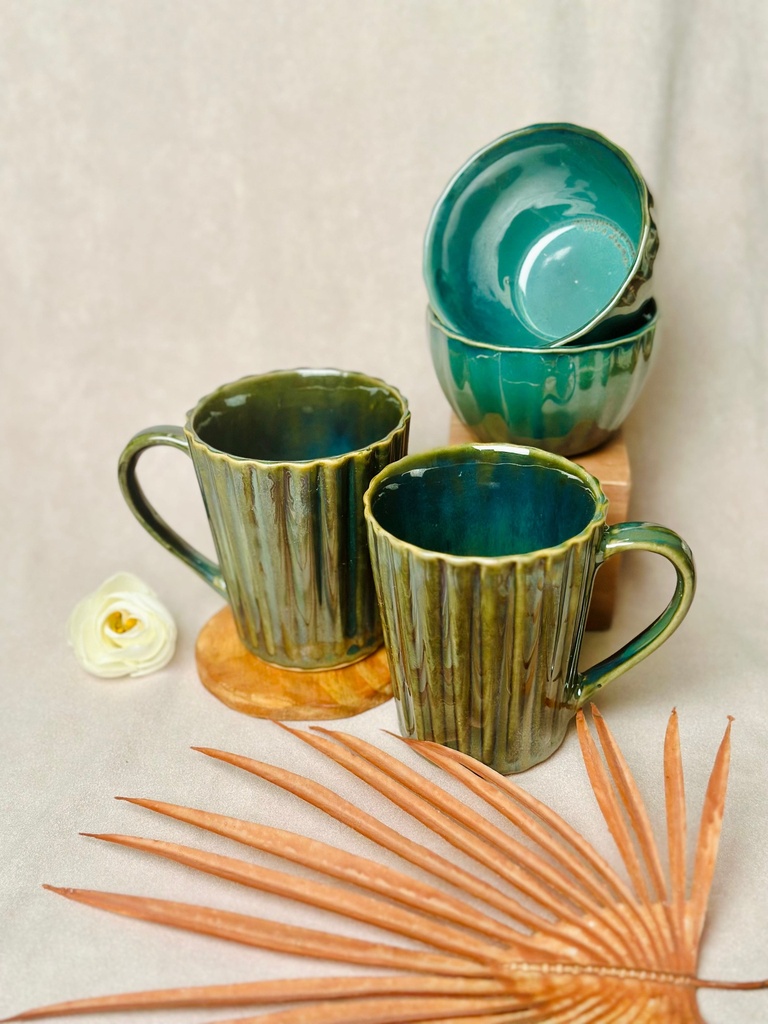 Olive Green Mugs and Bowls Combo-1 (Green)