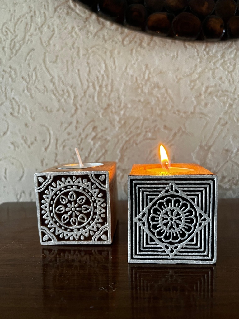Wooden Hand-Carved Tealight Candle Holders (Carved)