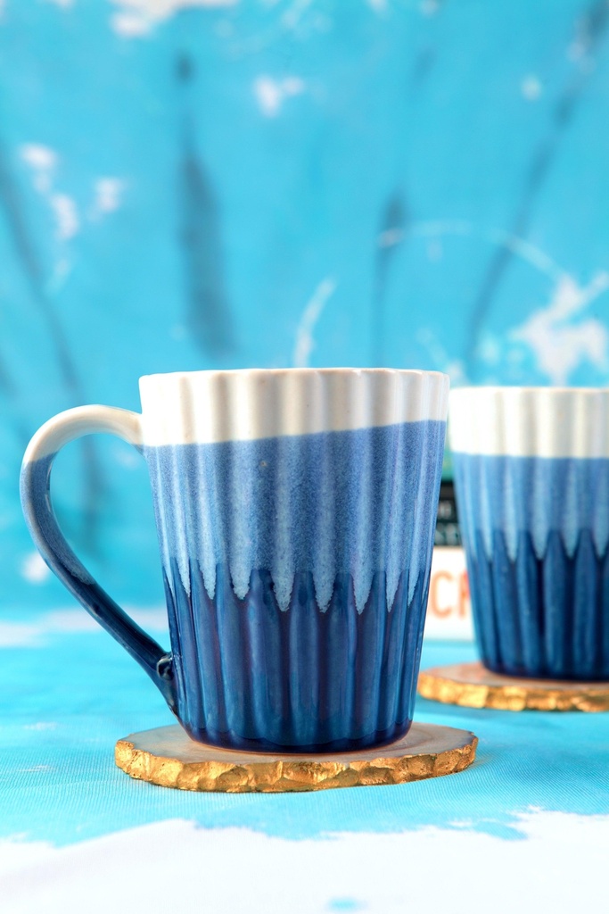 [7187120521304] Ocean Blue Ribbed Coffee Mug