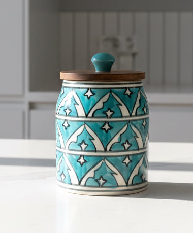 Mughal Handpainted Ceramic Canister | Traditional Indian Storage Jar (Handpainted)