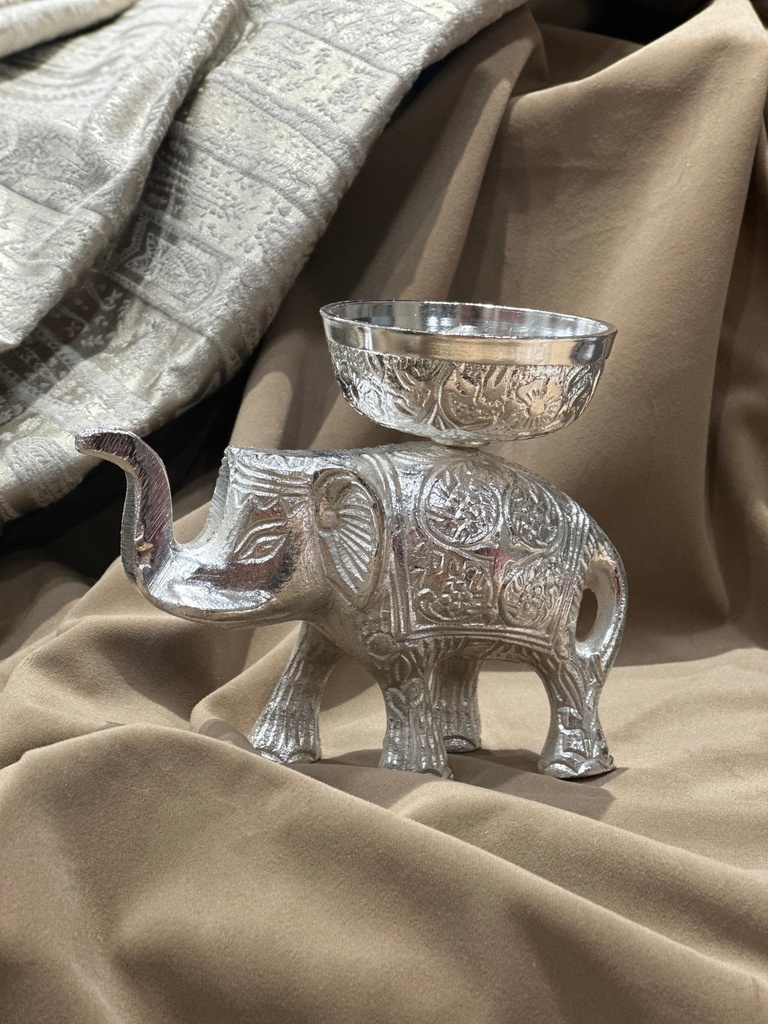 German Silver Elephant Akhand Jyot Diya for Temple & Home (German Silver)