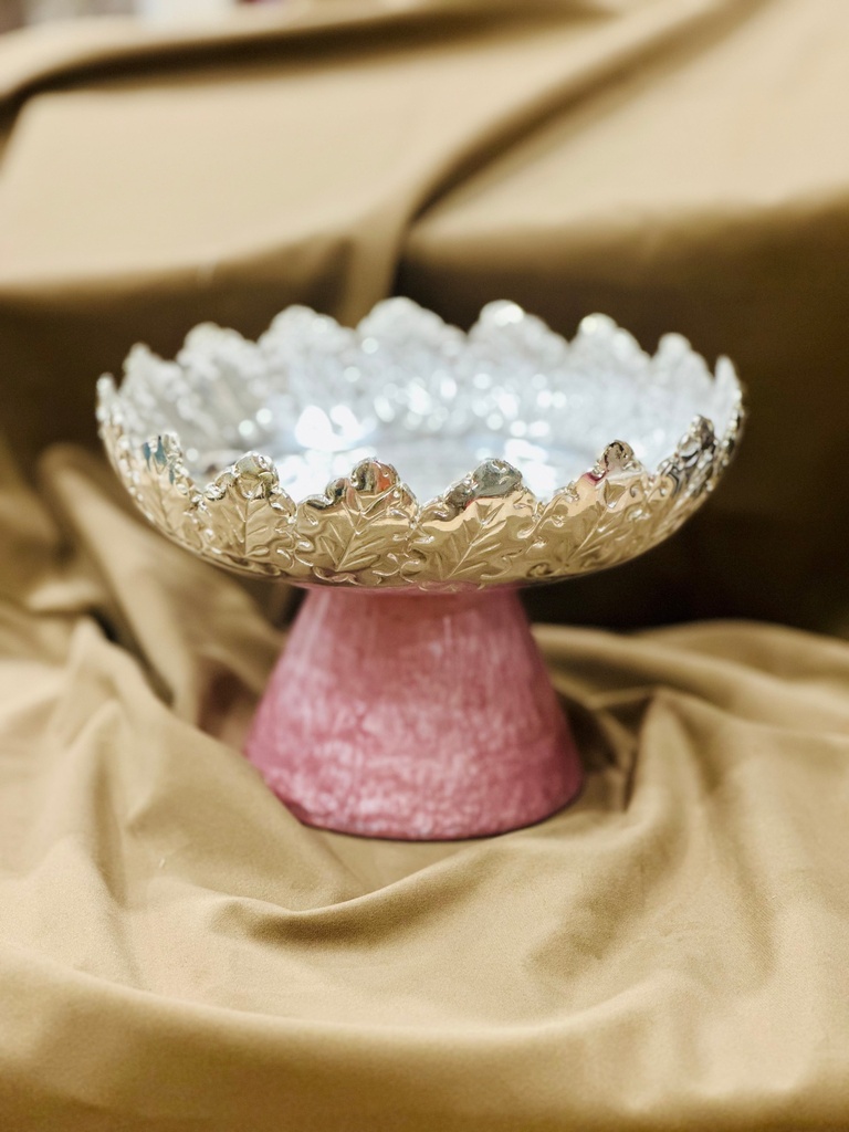 German Silver Pink Resin Dry Fruit Bowl – Wedding & Festive Serveware (Pink, Resin)