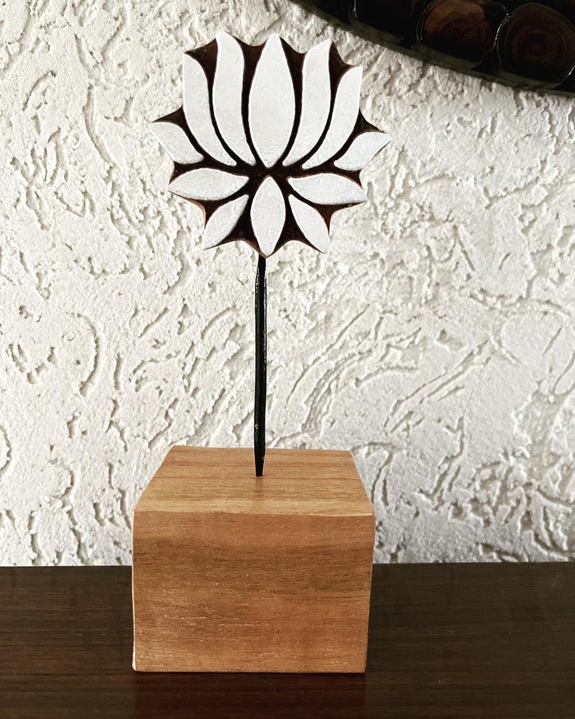 [7197102669912] Wooden Hand Carved Lotus Figurine