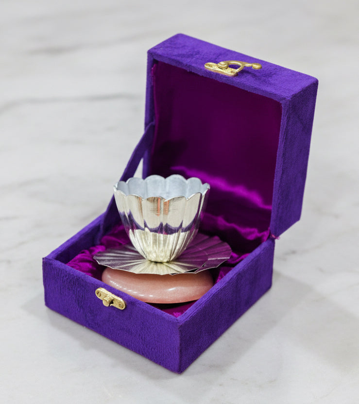 Compact German Silver Resin Akhand Jyot Diya for Mandir