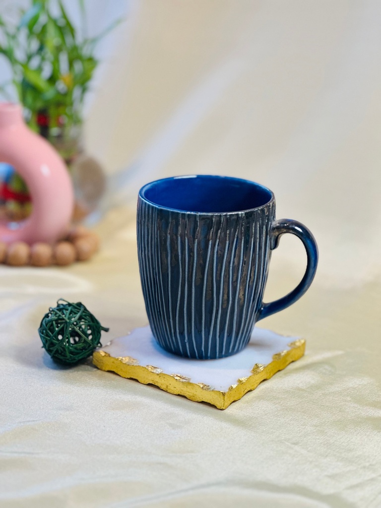Navy Blue Ribbed Happy Mug (Blue)