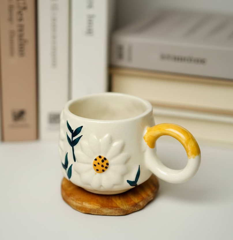 [7524988584024] Handcrafted Daisy Ceramic Mug