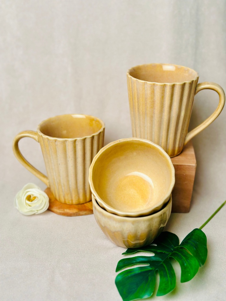 [7525092327512] Yellow Ochre Mugs and Bowls Combo
