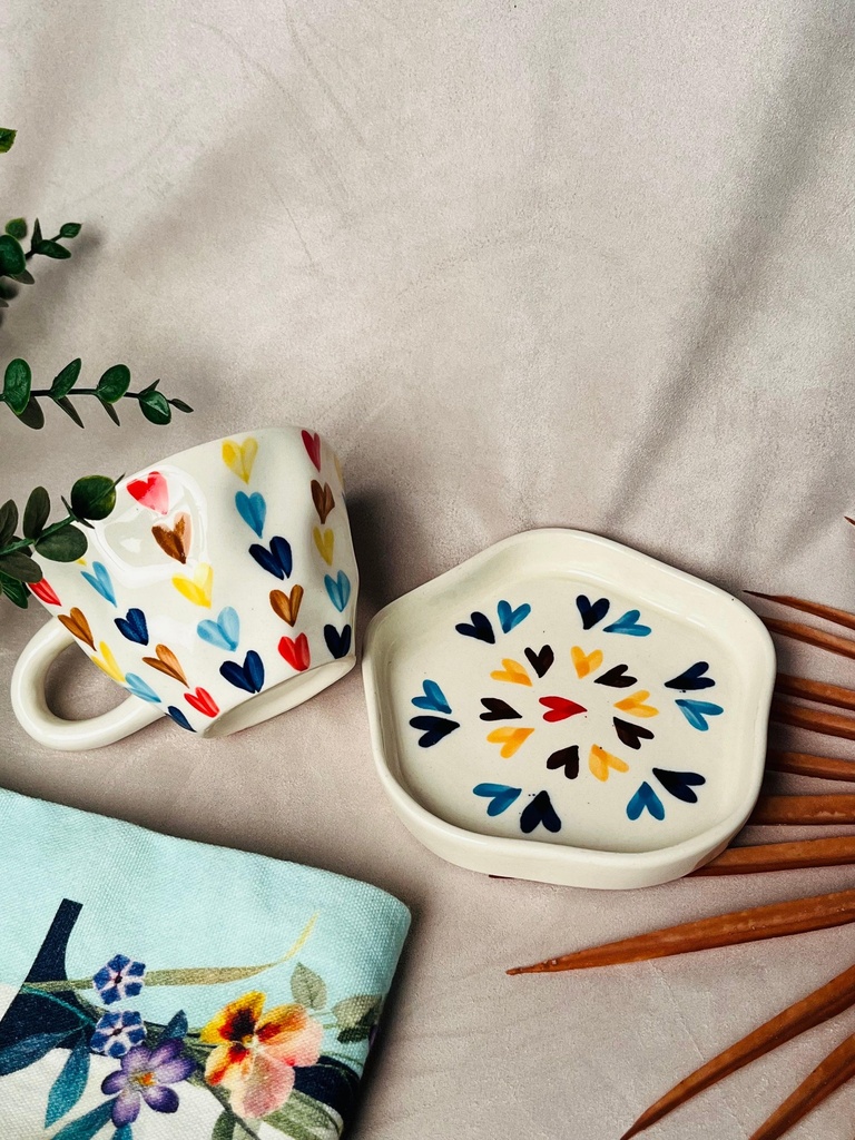 [7525283627096] Dil Se Colourful Hearts Cup & Saucer