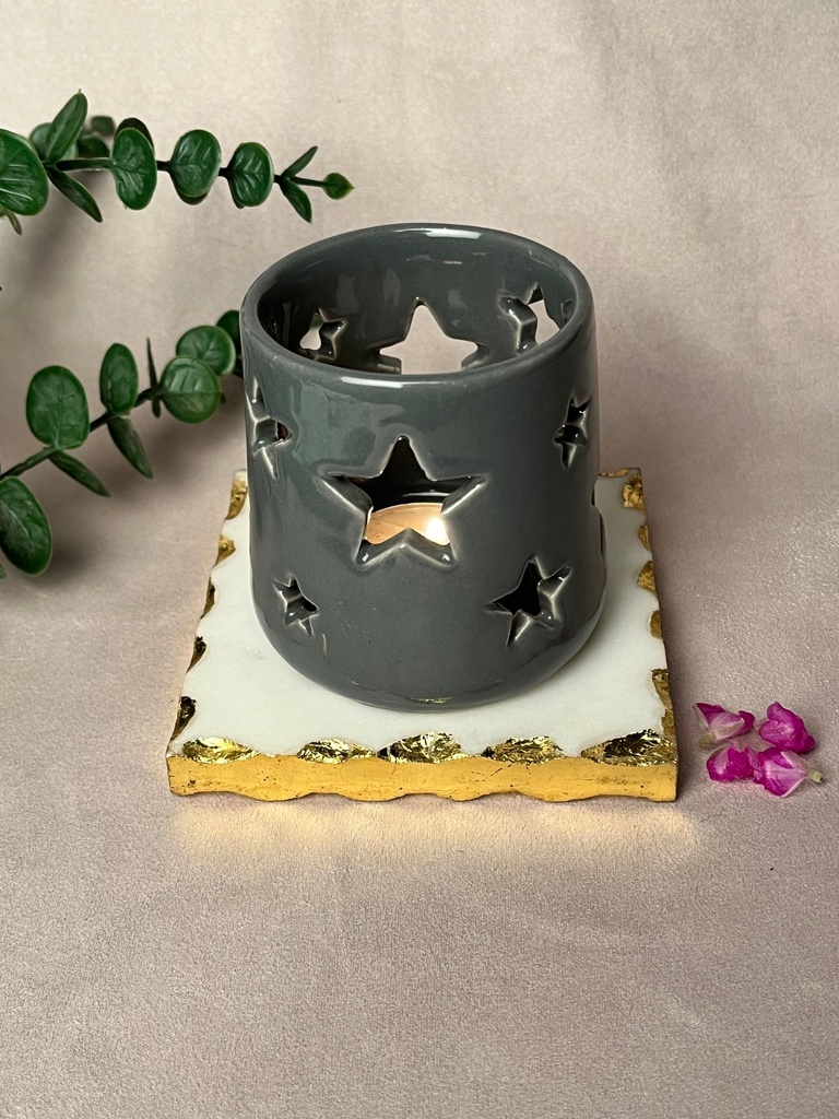 [7525998493784] All Stars Grey Ceramic Tealight Holder for Home Decor and Gifting