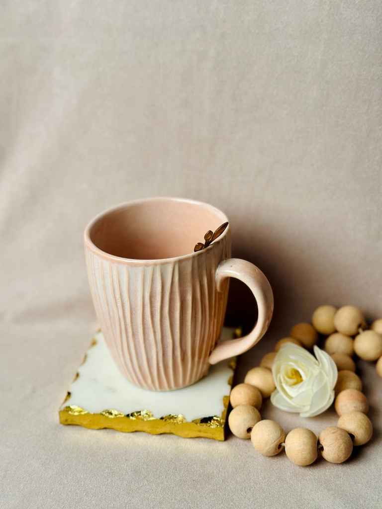 Pink Ribbed Happy Mug